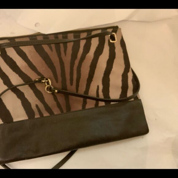 Auth Coach Madison Zebra Animal Print Shoulder Crossbody Purse Brown - Picture 3 of 8